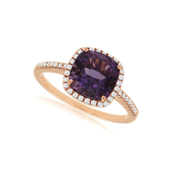 Cushion Amethyst and Diamond Halo Ring