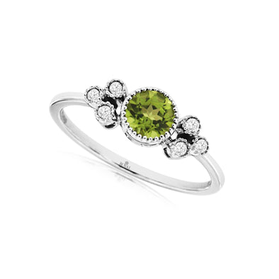 Peridot and Triple Diamond Design Ring