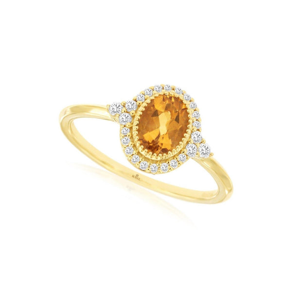 Vintage Style Oval Citrine and Diamond Halo Ring
