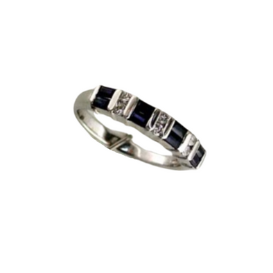 Alternating Baguette Sapphire and Round Diamond Ring
