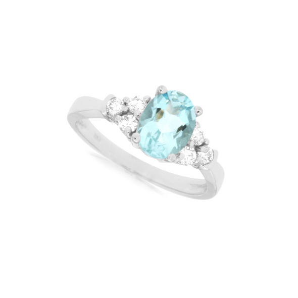 Oval Aquamarine and Diamond Accented Ring