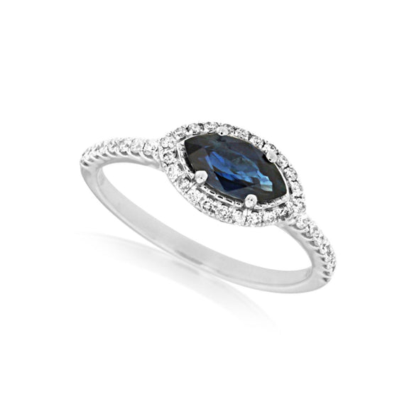 Marquise Sapphire and Diamond Halo Ring
