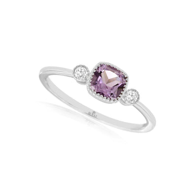 Cushion Amethyst and Diamond Accented Ring
