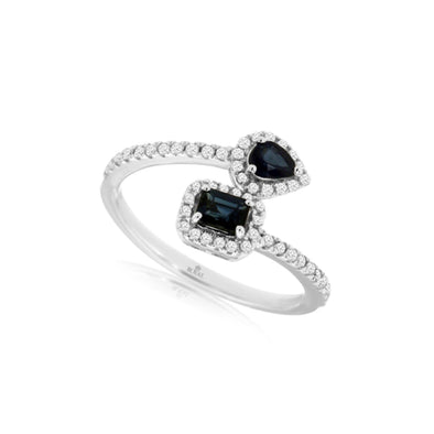 Double Sapphire and Diamond Bypass Design Ring