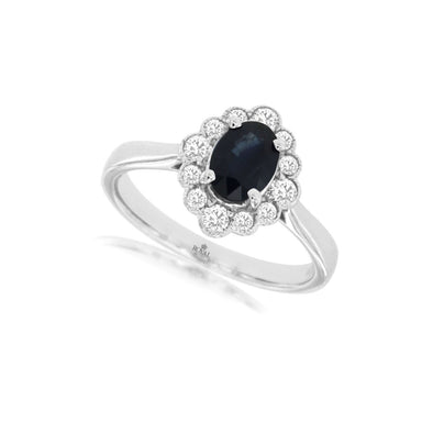 Oval Sapphire and Diamond Halo Ring