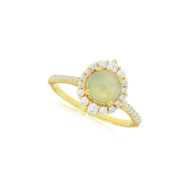 Round Opal and Diamond Halo Ring