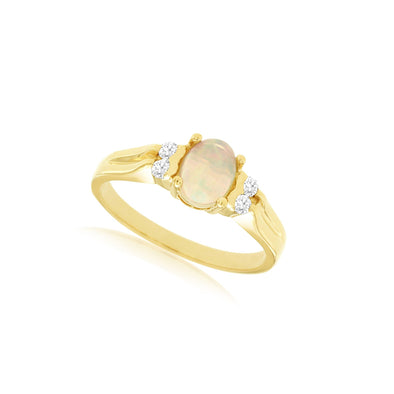 Oval Opal and Diamond Accented Split Shank Ring