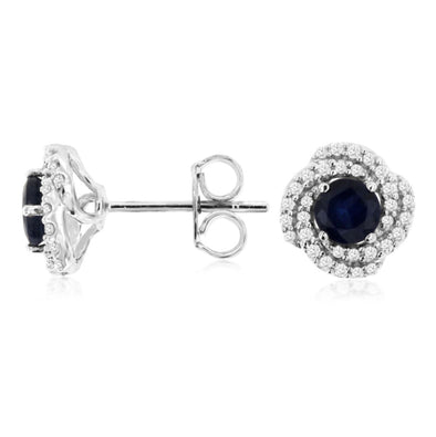 Sapphire and Diamond Swirl Halo Design Earrings