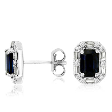Emerald Sapphire and Diamond Halo Stud Earrings