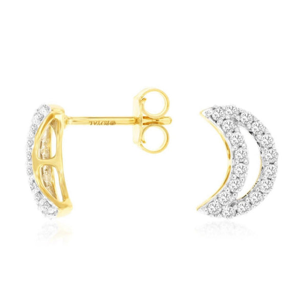 Diamond Half Moon Design Stud Earrings