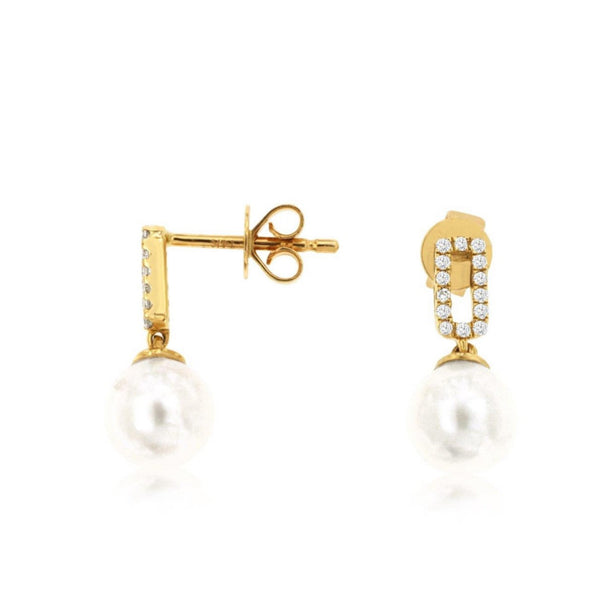 Pearl and Diamond Accented Drop Earrings