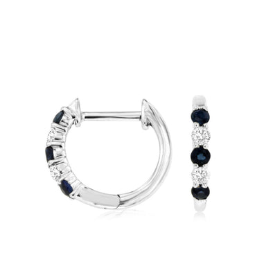 Alternating Round Sapphire and Diamond Hoop Earrings
