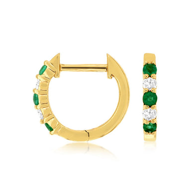 Emerald and Diamond Huggie Hoop Earrings