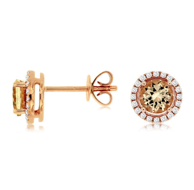 Round Morganite and Diamond Halo Stud Earrings