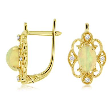Opal and Diamond Accented Vintage Style Earrings
