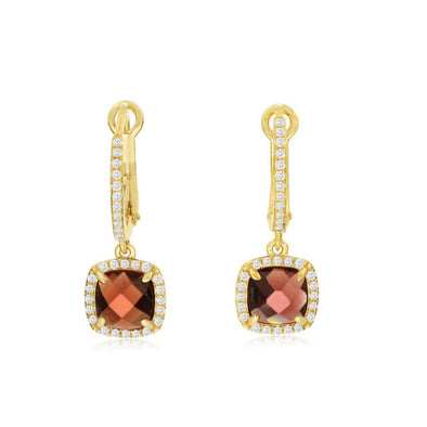 Garnet and Diamond Halo Drop Earrings