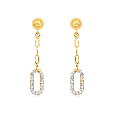 Diamond Accented Paperclip Design Dangle Earrings