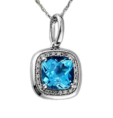 Blue Topaz and Diamond Halo Pendant