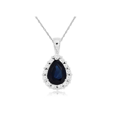 Pear Shaped Sapphire and Diamond Halo Pendant