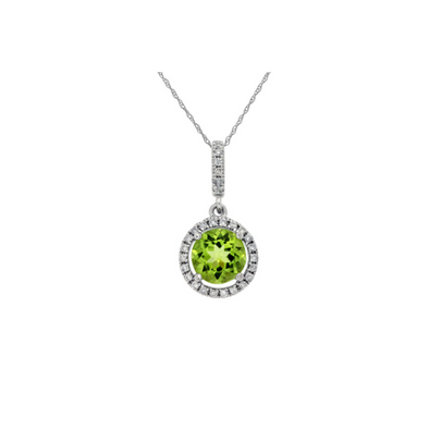 Round Peridot and Diamond Halo Pendant