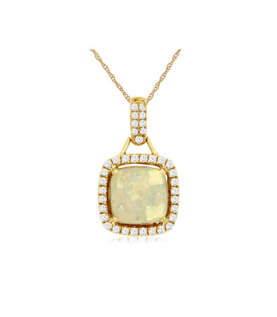 Cushion Opal and Diamond Halo Pendant