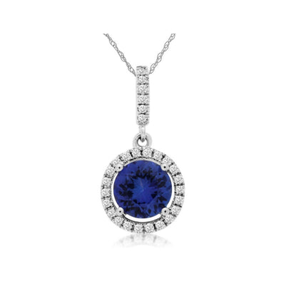 Round Tanzanite and Diamond Halo Pendant