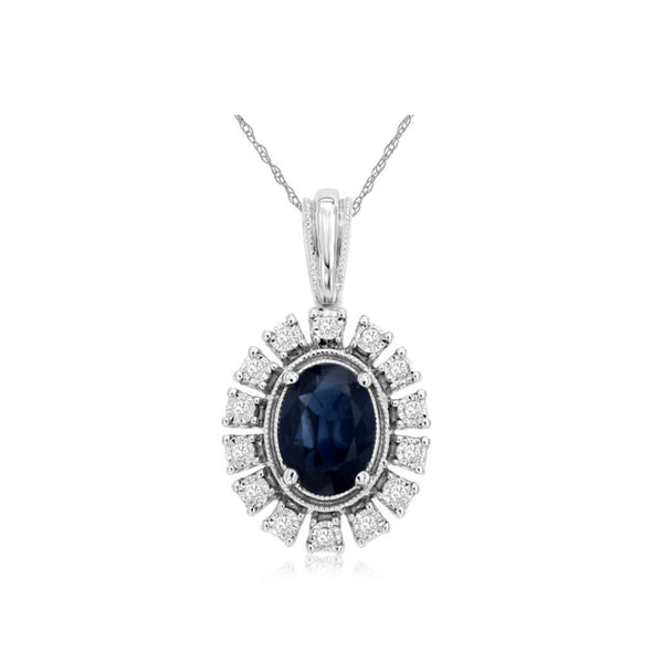 Vintage Style Oval Sapphire and Diamond Halo Pendant