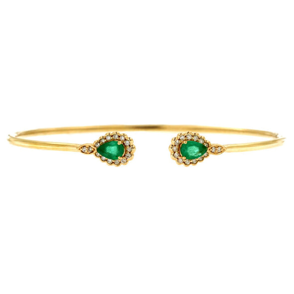 Emerald and Diamond Accented Open Bangle Bracelet