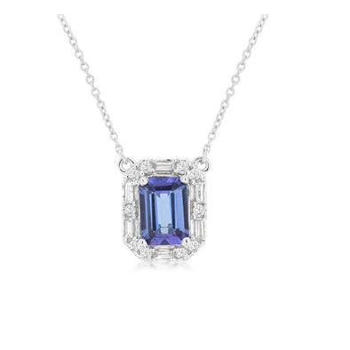 Emerald Tanzanite and Diamond Halo Pendant