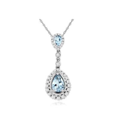 Double Pear Shaped Aquamarine and Diamond Pendant