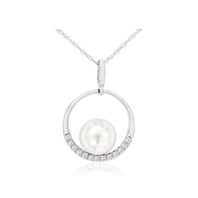 Pearl and Diamond Accented Open Circle Pendant