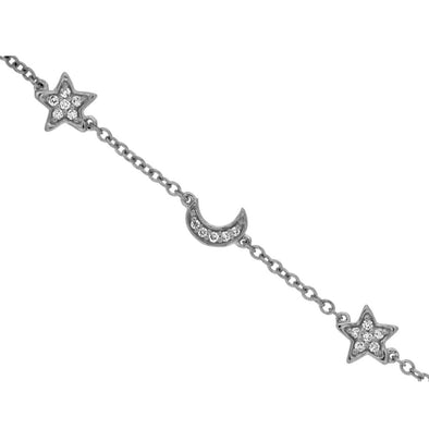 Diamond Accented Star and Moon Design Bracelet