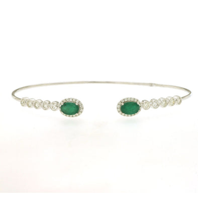 Oval Emerald and Diamond Open Bangle Bracelet