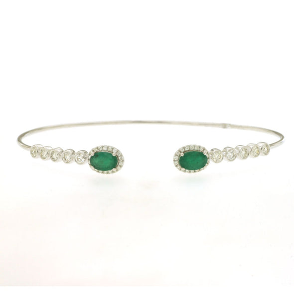 Oval Emerald and Diamond Open Bangle Bracelet
