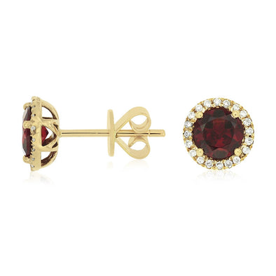 Garnet and Diamond Halo Stud Earrings