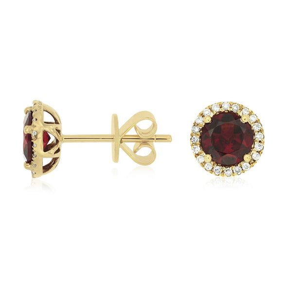 Garnet and Diamond Halo Stud Earrings