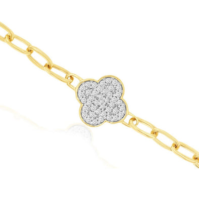 Diamond Clover Accented Link Style Bracelet