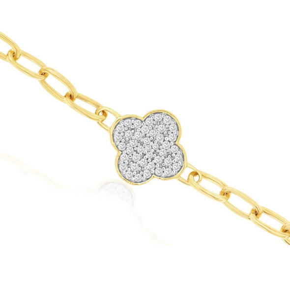Diamond Clover Accented Link Style Bracelet