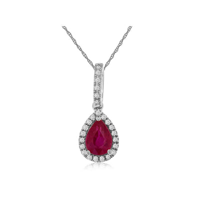 Pear Shape Ruby and Diamond Halo Pendant