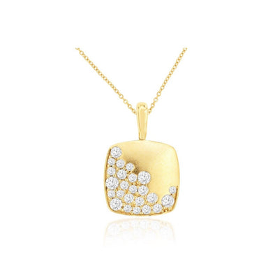 Diamond Accented Satin Finish Square Pendant