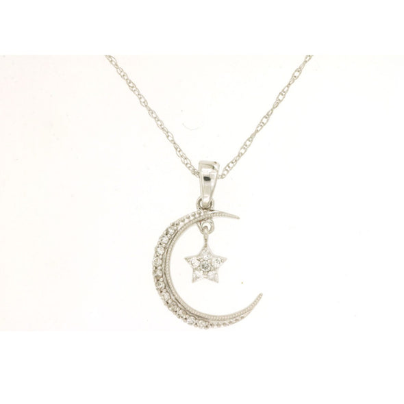 Diamond Moon and Star Design Pendant