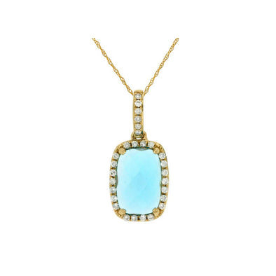 Blue Topaz and Diamond Halo Pendant