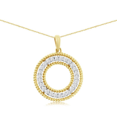 Diamond and Rope Border Open Circle Pendant