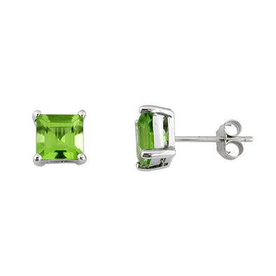 Princess Cut Peridot Stud Earrings