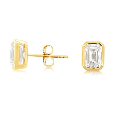Laboratory Grown Emerald Diamond Stud Earrings