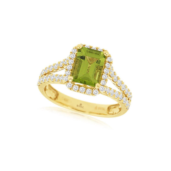 Peridot and Split Shank Diamond Ring