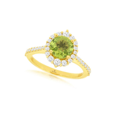Round Peridot and Diamond Halo Ring