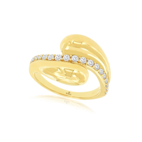 Diamond and Polished Gold Bypass Design Ring