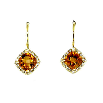 Citrine and Diamond Halo Dangle Earrings