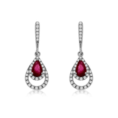 Pear Ruby and Diamond Dangle Earrings
